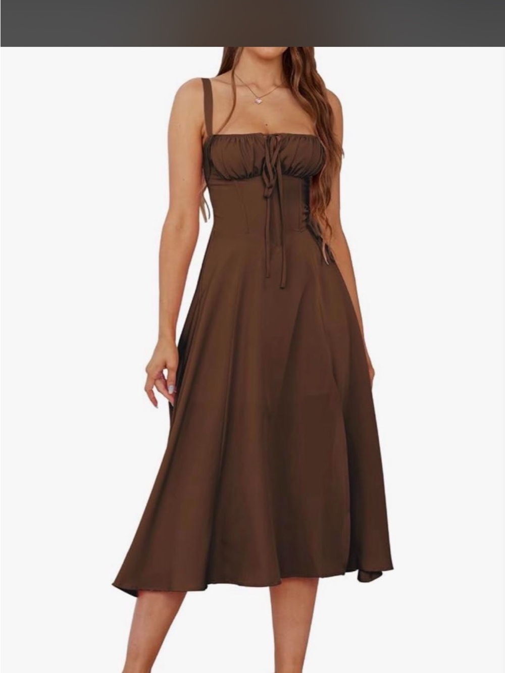 Brown milkmaid corset midi dress